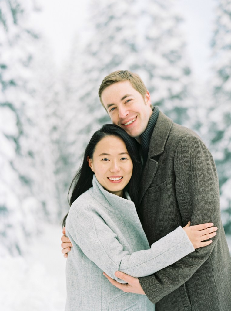 snowy stevens pass engagement photos on film